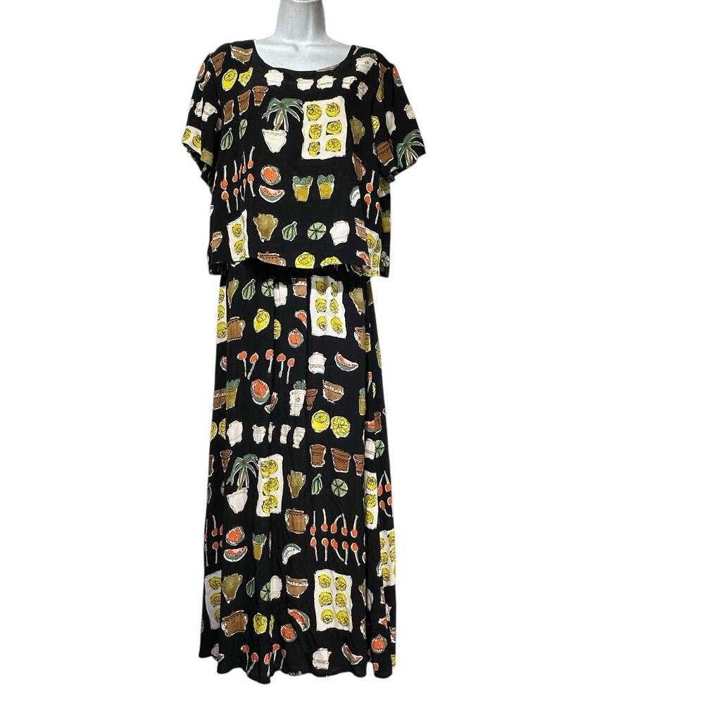 Carol Anderson California Maxi Dress Novelty Fruit Produce Attached Crop Top
